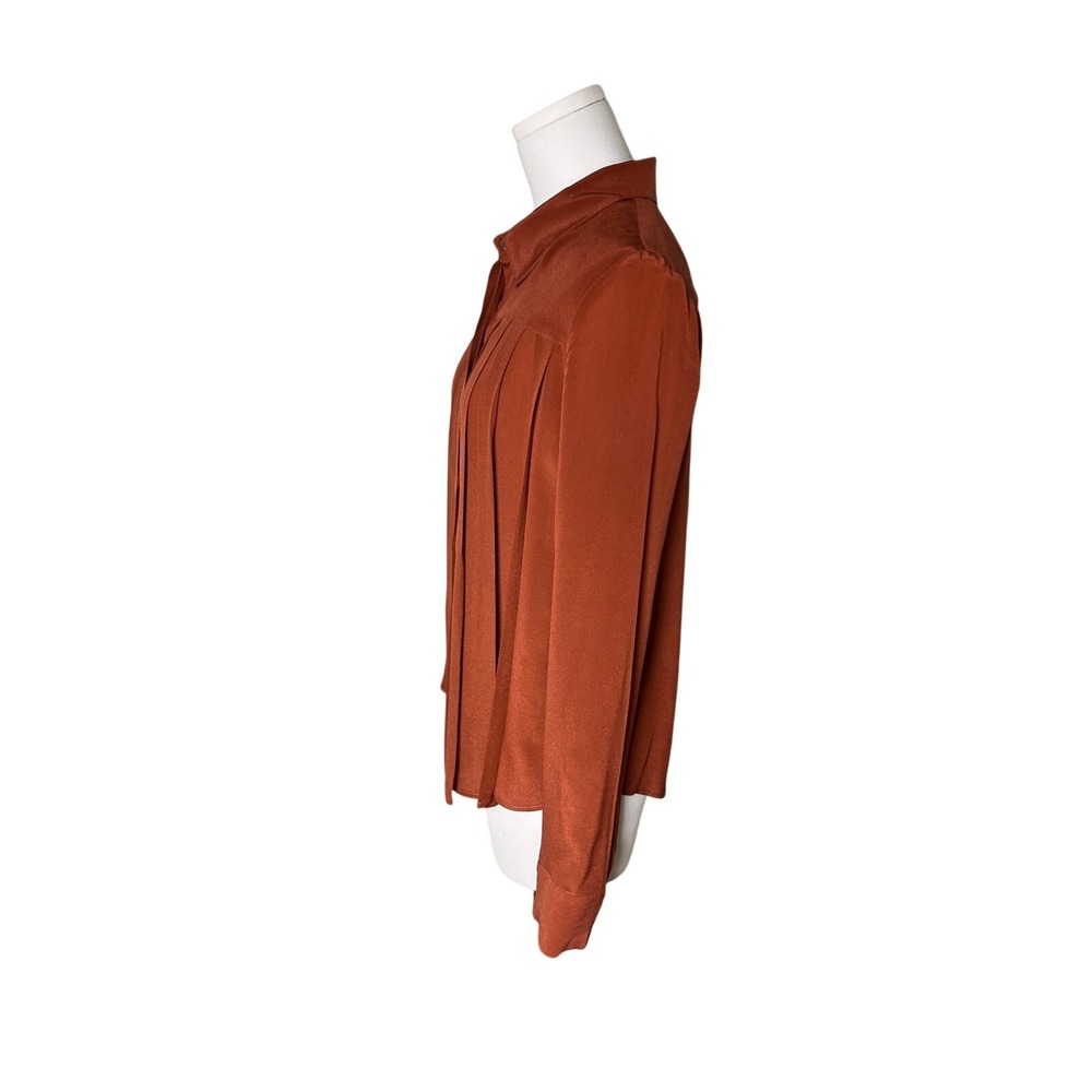 Women's Rust Pleated Button-Front Blouse - Picture 2 of 10